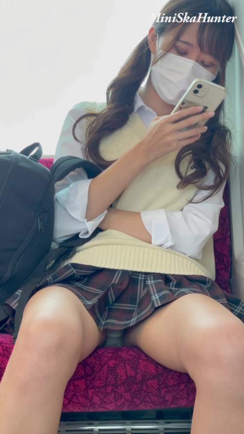 JK盗撮日記25 続・赤チェック高身長ミニスカJKを盗撮【電車内】-009