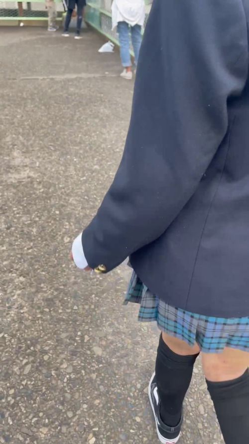 JK盗撮日記29 続・青チェックミニマムロリロリツインテJKを野外で盗撮【※声出し有り】-010