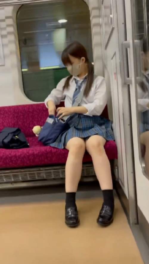 JK盗撮日記27 　続・青チェックツインテロリロリJKを電車とトイレ内で盗撮【※撮影バレ】-001