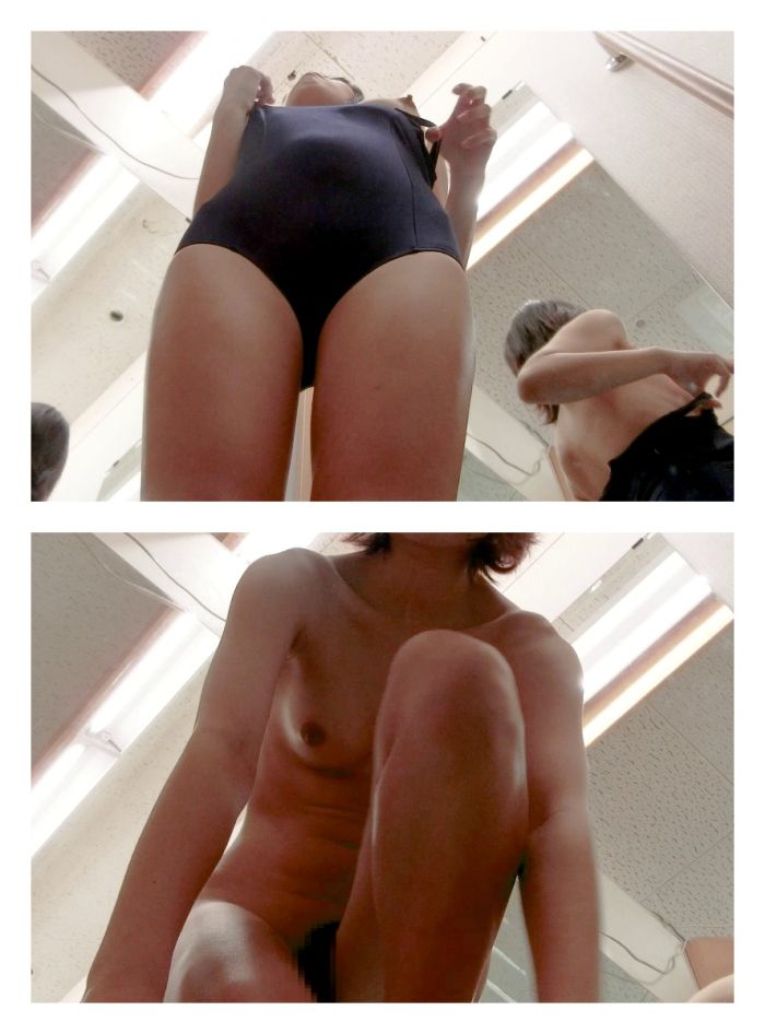 【3カメ視点】美巨乳黒タイツ制服女子のスク水試着中の無防備な姿をじっくり盗撮♡-006