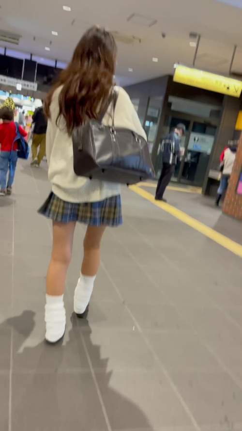 JK盗撮日記44　続・青チェック小悪魔ルーズソックス美脚ギャルJKを電車BOX席とトイレ内で盗撮【※電車内対面撮影バレ・接写有り-007