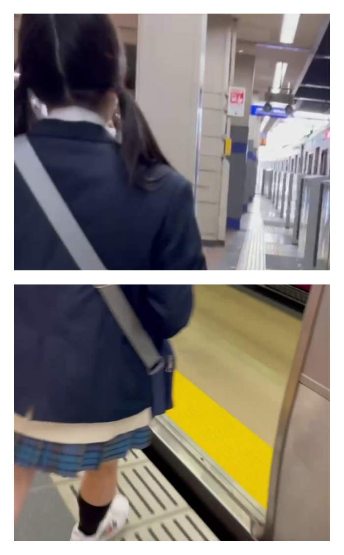 JK盗撮日記53　青チェック超激カワツインテ美脚JKを電車内で盗撮【カメラ目線・対面撮影バレ】-002